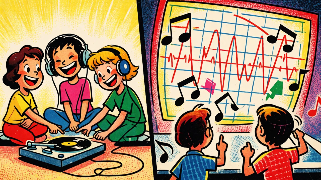 Illustration contrasting informal group learning with technical music analysis