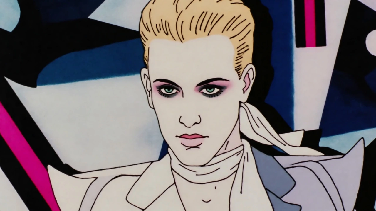 Stylized portrait of a musician with makeup and scarves