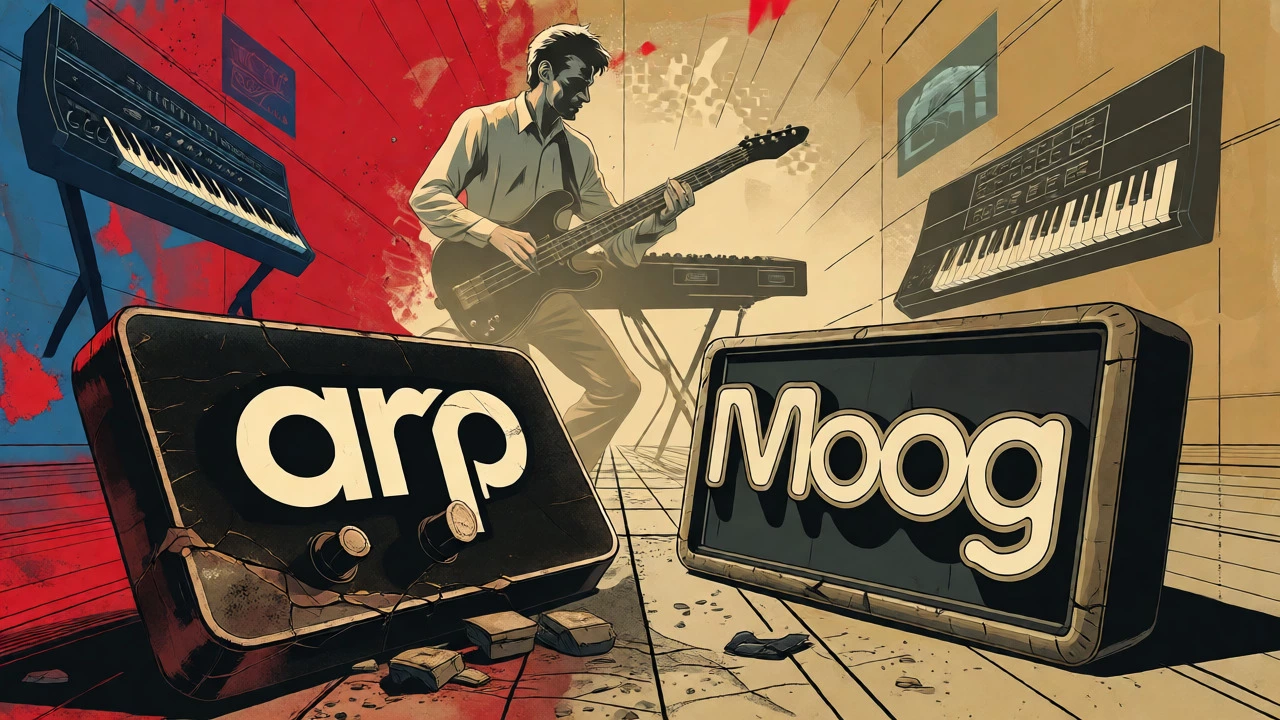 Vintage art showing ARP's fall and Moog's lasting legacy