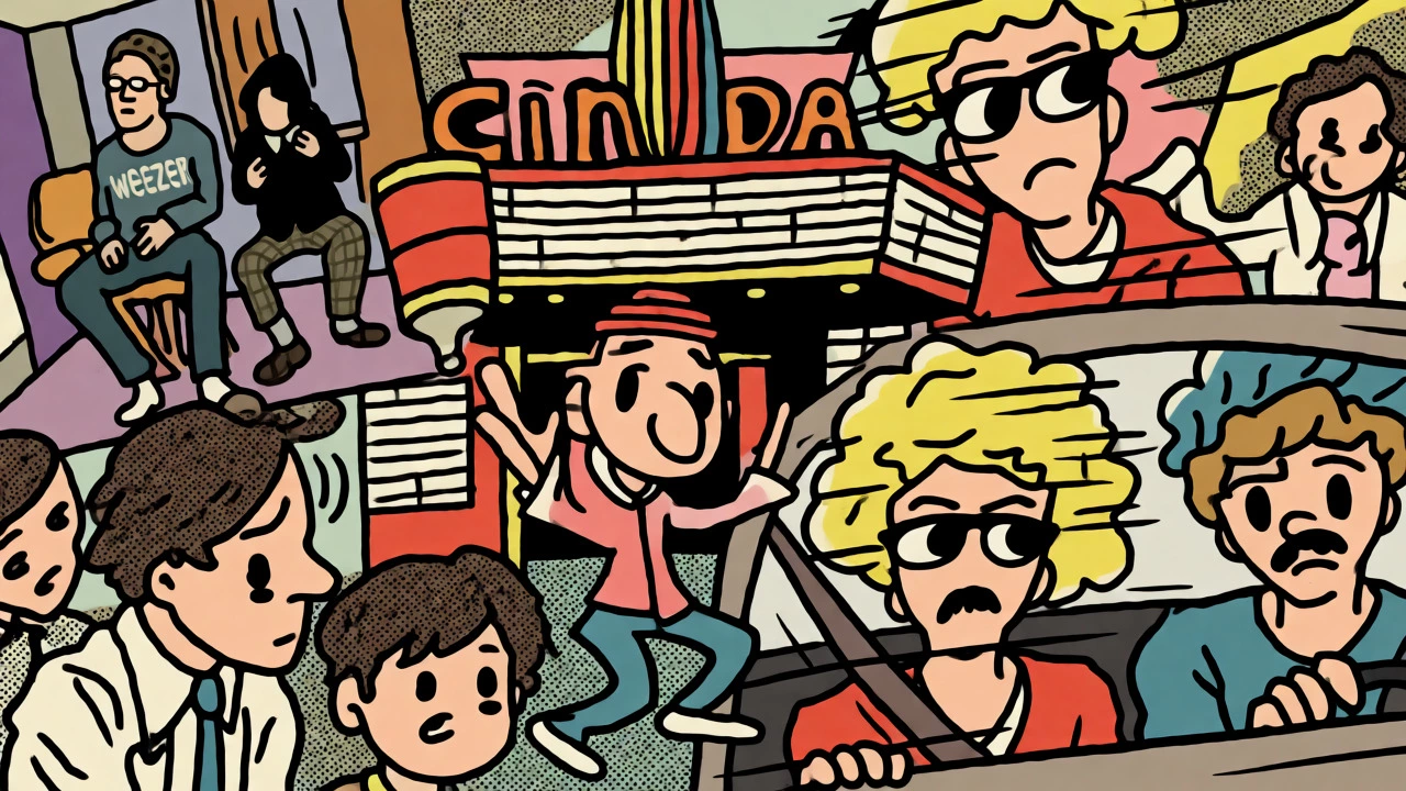 Vintage cartoon collage of Spike Jonze's ironic music video concepts and characters.