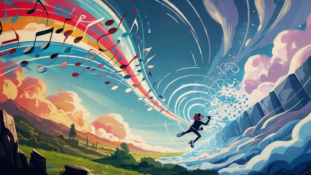 Vintage cartoon showing wind bridging East and West, symbolizing global unity.