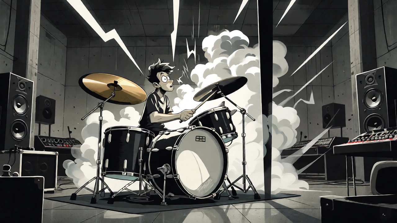 Visual representation of gated reverb effect on a large drum kit